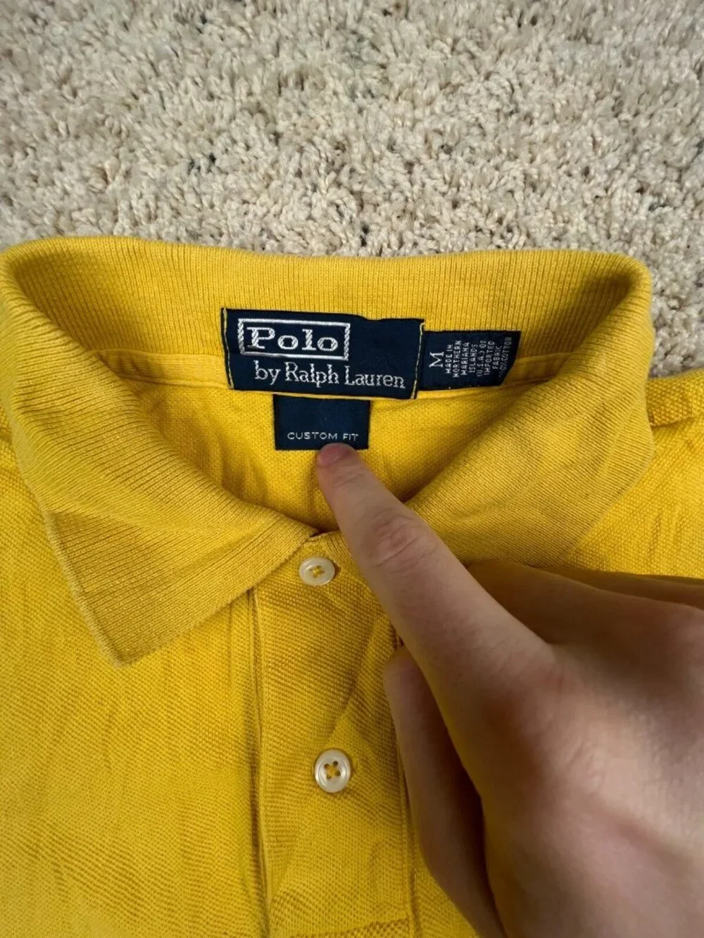 Polo Ralph Lauren Polo Shirt Short Sleeve Cotton Medium Yellow Solid Custom Fit